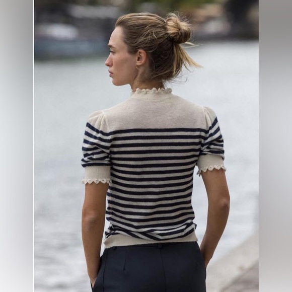 Zara Short Sleeve Stripped Knit Jumper - Picture 2 of 6